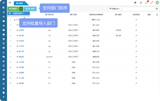 支持批量導(dǎo)入部門、支持部門排序